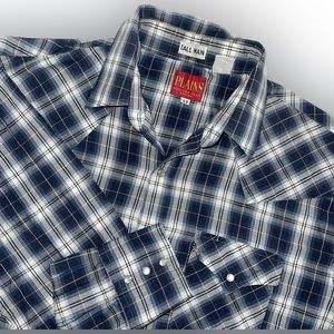 *Plains Western Wear Shirt Mens Size LT Blue/black Snap Long Sleeve-I